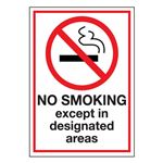 Heavy Duty No Smoking Decal - Except In Designated Areas